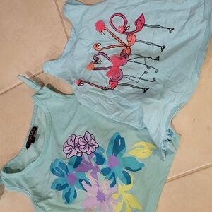 Girls Light Blue Flamingo & Floral Tank Tops - 2 Pack